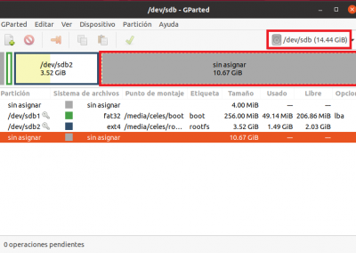 Como podemos por nuestra imagen ocupa algo menos de 4GB teniendo aproximadamente 2GB de espacio libre, como mi memoria es de 16 GB y tengo 10,67 GB sin usar, extenderemos la partición para que ocupe todo el espacio sin asignar.