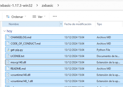 Cortamos todo el contenido de zxbasic de la carpeta descargas.
