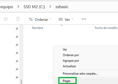 Y nos vamos a nuestra carpeta zxbasic creada, y pegamos todo.
